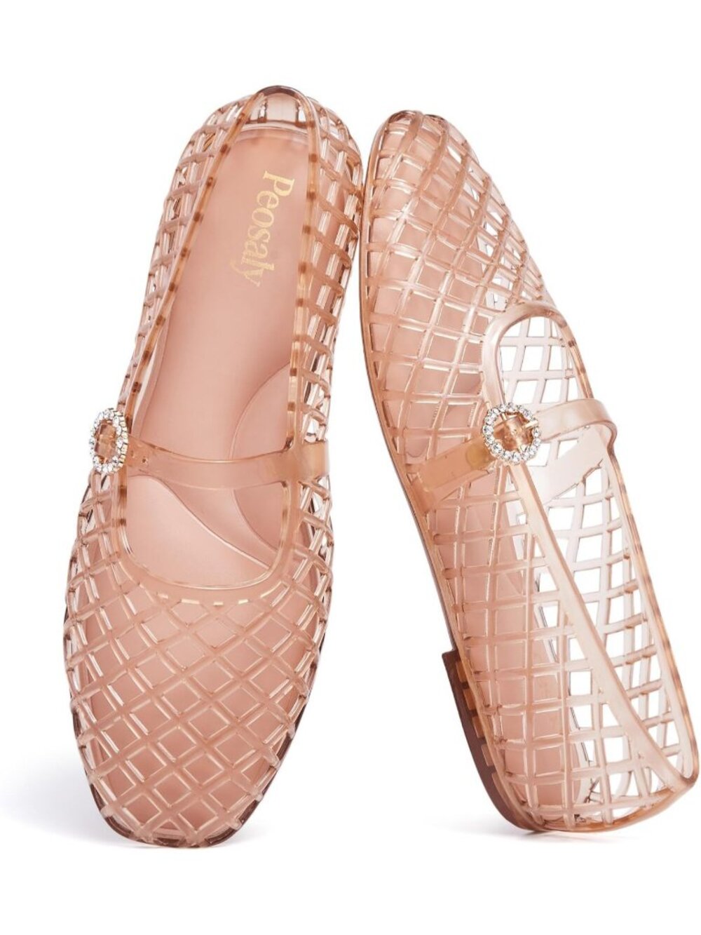 Women's Champagne Comfortable Slip on Pointed Toe Closed Toe Jelly Flat Shoes